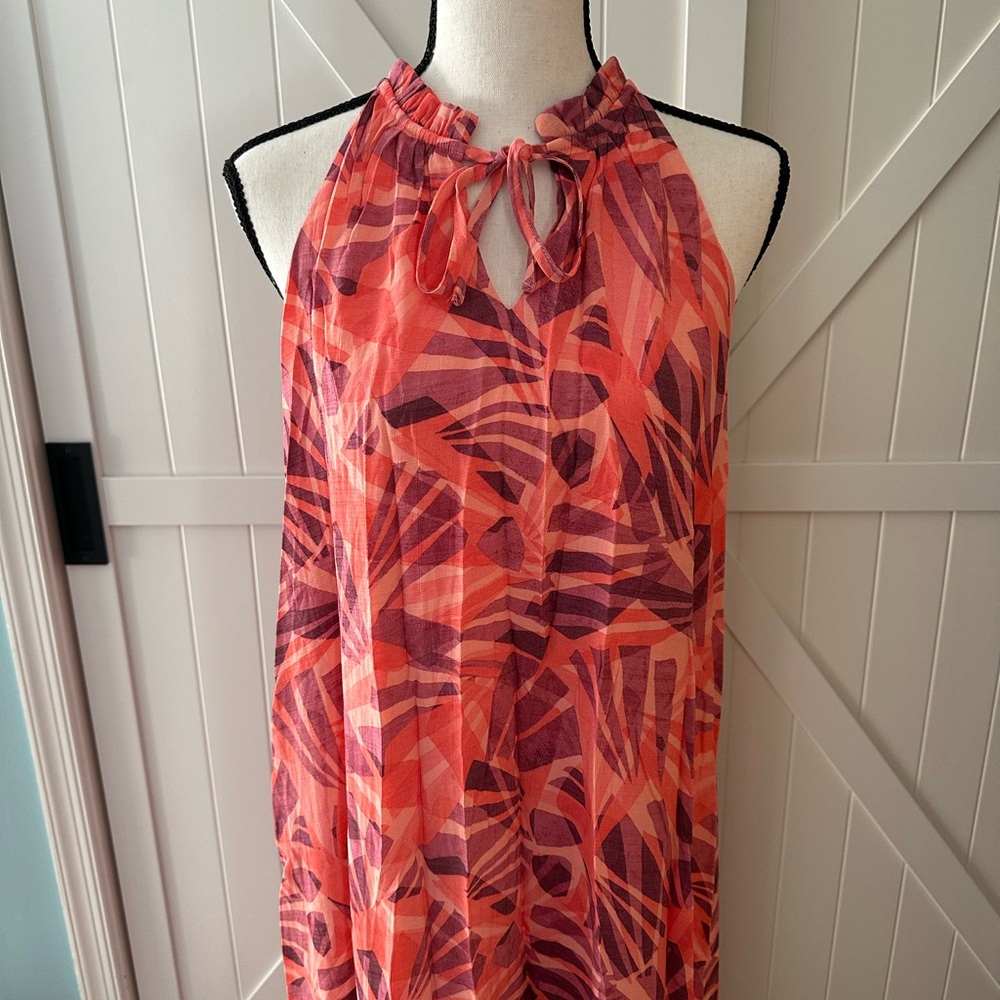 Nine West Halter Maxi Dress Size Small Coral Floral Tropical Print Flowy Lined - Picture 2 of 7
